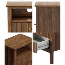 SUN YEE Bedside Table Nightstand 2 Drawer With Shelf Storage Cabinet Walnut