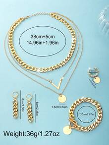 SOKI 1 Set Of Women's Jewelry Watch Set: Gold-Tone Fashion Quartz Watch + Necklace + Earrings + Bracelet + Ring Adjustable Strap Fashion Gold-Tone Women's Quartz Watch-Perfect For Parties, Holidays, Birthdays-Also An Ideal Gift For Best Friends. - 金色 - 查看 9