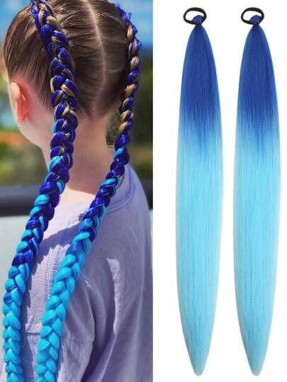 Halloween Ravehair Synthetic Ponytail Extension With Elastic Tie Hair Band Long Yaki Straight Colored Braiding Ponytail Ombre Colors 2PCS