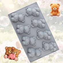 1pc Cute Bear Shaped Silicone Cake Mold, Cartoon Baking Mold For Making Candy, Cake, Chocolate, Fruit Ice, Cake Decoration, Candle, Handmade Soap, Etc. - Gray-732 - View 6