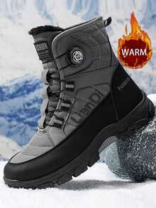 男士雪地靴，新款冬季高帮厚毛内衬保暖靴，厚底防滑皮靴，经典旋转纽扣设计的户外登山鞋，中筒毛领户外防滑防寒男士靴子，适用于寒冷的工作场所和雪地环境 - 灰色 - 查看 8