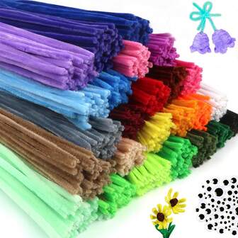 450 Pcs Chenille Stem Craft Collection: 400 Pipe Cleaners In 4 Color Families & 50 Mixed-Size Googly Eyes | DIY Art Supplies For Creative Projects And Relaxation & Christmas Gifts