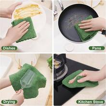 12 Pack Kitchen Dish Cloths (10 X 10 Inches, Cream Yellow), Super Soft And Absorbent Coral Velvet Dish Towels, Nonstick Oil Fast Drying Microfiber Cleaning Cloth, No Lint Household Dishcloths, 2025 - 草綠色 - 查看 3