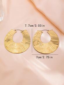 1 Cặp bông tai tròn vàng họa tiết hình chữ U phóng đại phong cách tối giản cổ điển, phụ kiện trang sức phù hợp cho các dịp hàng ngày và tiệc tùng - Vàng - Xem 7