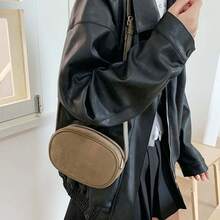 Bolso bandolera vintage sencillo y sólido para mujer, bolso informal pequeño para teléfono, bolso de hombro moderno con cremallera - Verde - Ver 3