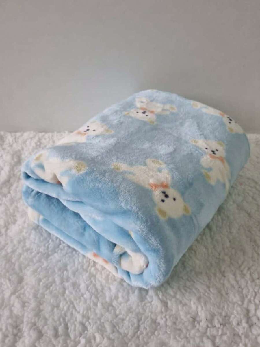 Thick Baby Boy Blanket, Microfiber, Hypoallergenic Fleece Blanket, Newborn Hospital Outfit - Blue Bear - View 1