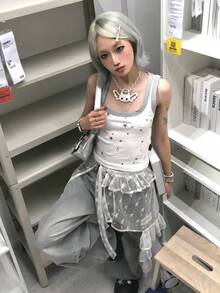 تنورة وسط بتصميم نجمي غير متماثل من الشبك والدانتيل، تنورة متدرجة بكشكشة في الأسفل، مناسبة للتصوير والكوسبلاي والديكور اليومي وعيد الحب وملابس البنات - متعدد الألوان - مشاهدة 8