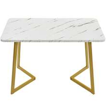 Dining Set (5-Piece), Dining Table With 4 Chairs, Modern Kitchen Table Set, Dining Chairs In A Modern Design With Backrest, Metal Legs, Grey Linen, Gold Table Legs - Gold - View 10