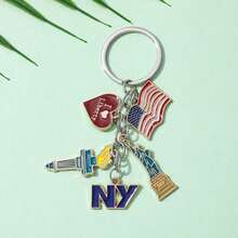 New York Souvenir Statue Of Liberty Metal Keychain National Flag Pendant School Car Bag Backpack Charm - Màu 1 - Xem 5