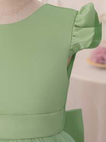 Tween Girl Green Cap Sleeve Handmade Beaded Bow Christmas Party Elegant Dress, Princess Dress Suitable For Girls Birthday Party, Prom, Graduation, Wedding Bridesmaid, Holiday Celebration - Mint Green - View 7