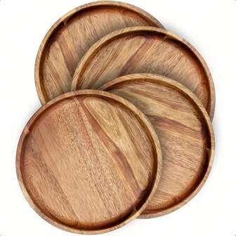 4 件套圆形托盘，可作餐盘、盛菜盘、食物展示盘，适用于派对和聚会，可放置蛋糕、甜点、咖啡，也可用于房间、餐厅、浴室装饰，是厨房用品的理想之选。多用途托盘，适合新年、朋友聚会、感恩节、乔迁之喜等场合作为礼物。