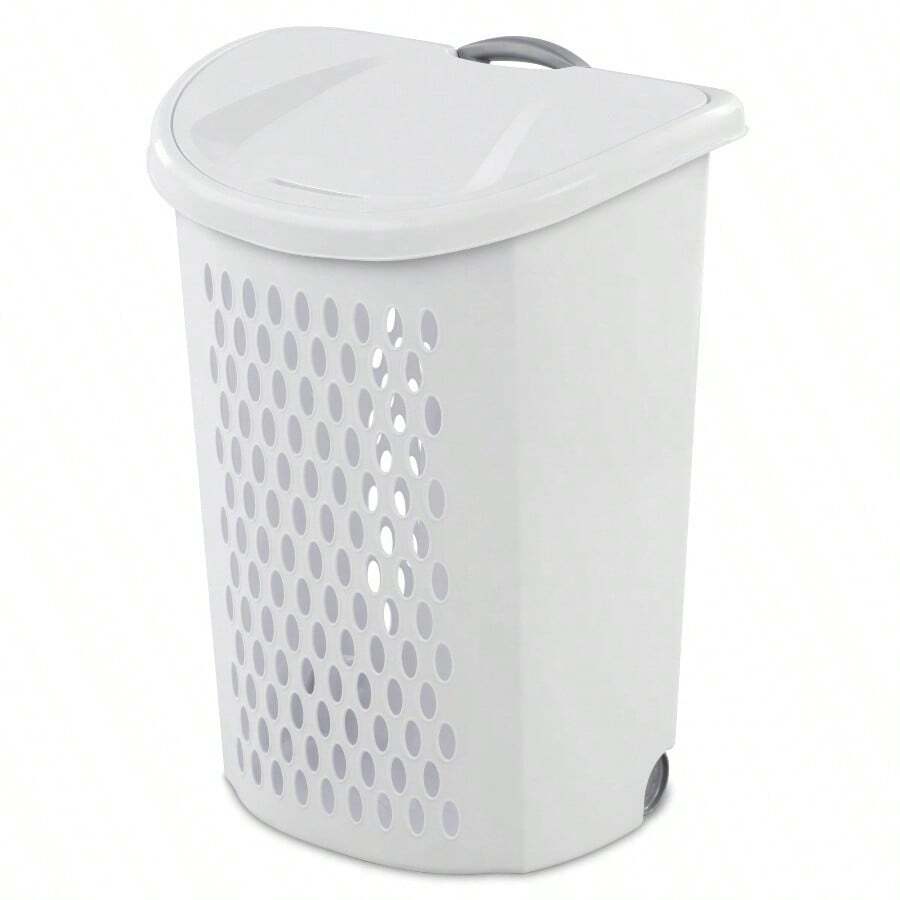 Ultra Wheeled Hamper, Plastic Laundry Hamper With Handle Easy Transport, White - White+1 - View 1