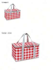 1個戶外旅行大容量野餐袋,隔熱手提加厚保鮮野營收納袋午餐袋,旅行配件必備,便攜式方形鋁製野餐袋 - 耐用且方便的戶外冒險午餐袋 - 紅色 - 查看 3