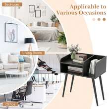 Lifezeal Mid Century Modern End Table With Open Shelves Metal Support Legs For Bedroom - 黑色 - 查看 6