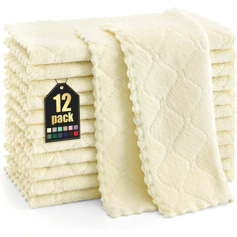 12 Pack Kitchen Dish Cloths (10 X 10 Inches, Cream Yellow), Super Soft And Absorbent Coral Velvet Dish Towels, Nonstick Oil Fast Drying Microfiber Cleaning Cloth, No Lint Household Dishcloths, 2025 - 奶油黃 - 查看 1