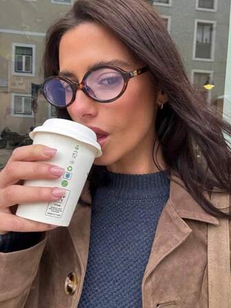 1pc/Set Retro Oval Frame Glasses, Personalized Street Style Snap Concave Transparent Glasses, Chic Small Frame Glasses, Minimalist Fashion Versatile Accessories For Women