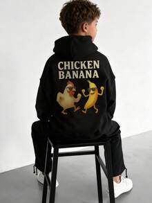 1pc Tween Boy Casual Printed Pullover Sweatshirt, Thermal Lined, Long Sleeve, Autumn/Winter