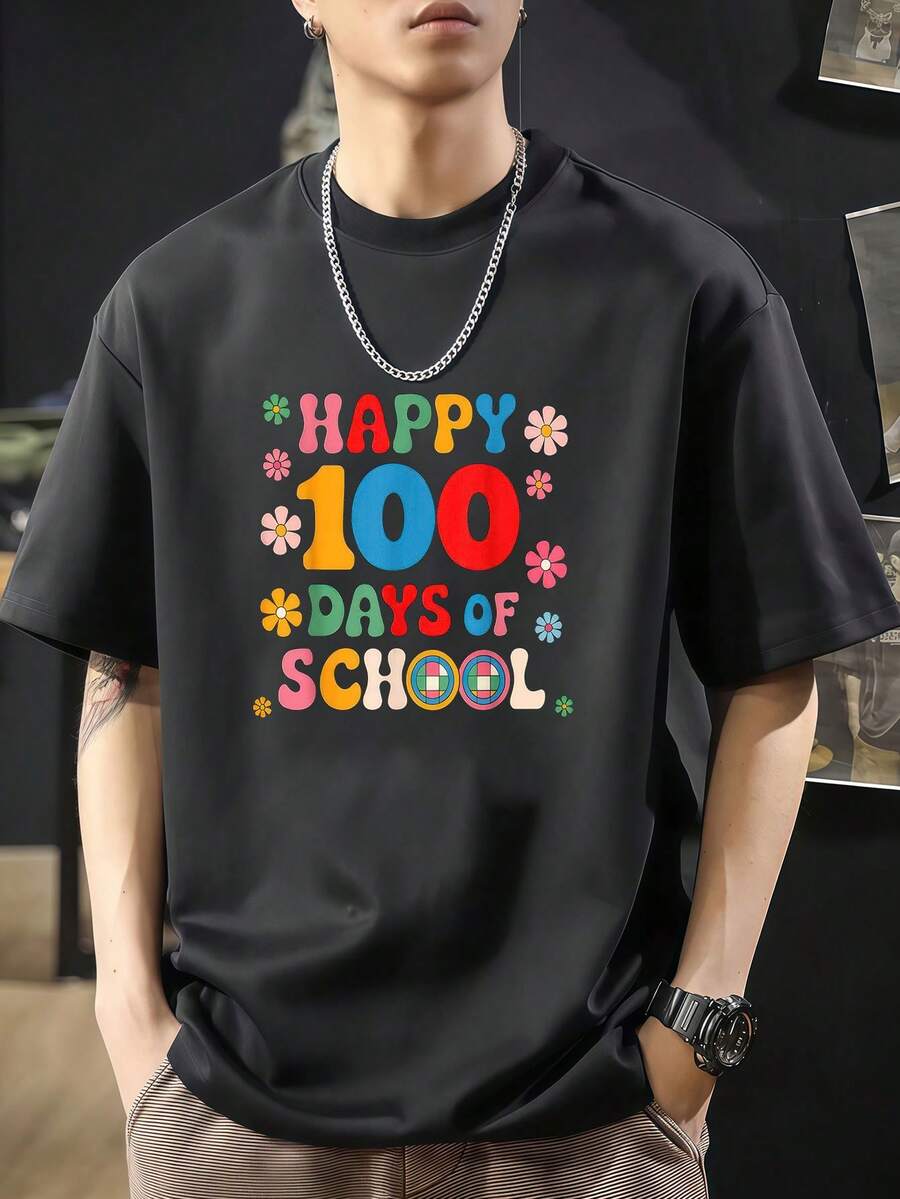 Camiseta para mujer y niña Feliz centenario de clases Camiseta de manga corta de algodón de 220 g, impresión por una cara - Negro - Ver 1