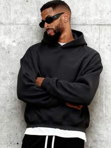 男士休闲运动卫衣 - 纯色，长袖，针织面料，H型版型，适合徒步旅行和户外活动，涤纶材质，圆领，秋冬季运动风