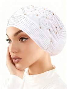 Gorro turbante suave para mujer con brillo - Pañuelo islámico elegante, gorro elástico y ajustable para mujeres musulmanas, bodas, eventos cotidianos y formales - Tocado musulmán de lujo en negro/gris/azul/rojo/blanco/beige/marrón