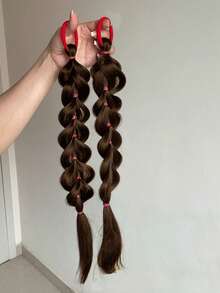 2包带弹力带的泡泡马尾辫，女士合成假发，直发，百搭款式，日常佩戴发饰，欧美风女士长发编织马尾辫，时尚纤维长发扎带假发，高编发，适合日常派对、万圣节、角色扮演，自然发型发饰 - 彩色 - 查看 15