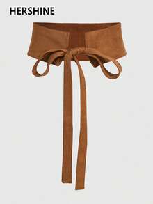 Hershine 1 szt. damski pasek gorsetowy z wiązaniem z przodu, brązowy zamszowy pasek w stylu mori do codziennego noszenia, prosty, jednokolorowy, swobodny, retro, w stylu boho, zachodnim