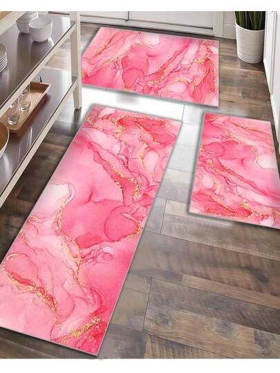 Juego de 1/2/3 alfombrillas de cocina de mármol rosa - Tierra de diatomeas suave, secado rápido antideslizante, alfombrilla cómoda para estar de pie en la cocina, el baño, la oficina, el área del fregadero