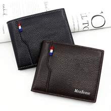 Men's Solid Color Small Wallet Credit Card Small Wallet ID Window Bi-Fold For Teachers, Men's Gift, Business Youth Wallet Multi-Card Slot Male Credit Card Holder Ultra-Thin Portable White Collar, Suitable For Male College Students, Work, Business, Commuting, OfficeLarge Capacity Multi-Card Slots,Business Casual Style,Birthday Gift,Graduation Gift,Father's Day Gift - Black - View 1