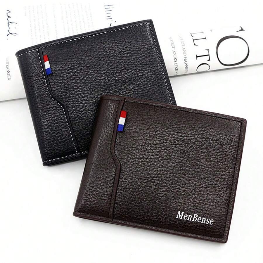 Men's Solid Color Small Wallet Credit Card Small Wallet ID Window Bi-Fold For Teachers, Men's Gift, Business Youth Wallet Multi-Card Slot Male Credit Card Holder Ultra-Thin Portable White Collar, Suitable For Male College Students, Work, Business, Commuting, OfficeLarge Capacity Multi-Card Slots,Business Casual Style,Birthday Gift,Graduation Gift,Father's Day Gift - Black - View 1