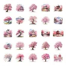 50 Japanese Cherry Blossom And Mount  Watercolor Stickers - Transparent PET Self-Adhesive Reusable Decals, Suitable For DIY Crafts, Scrapbooks, Laptops, Water Bottles, Helmets, Guitars - Retro Aesthetic Decorations, Including Japanese Architecture And Floral Designs, Scrapbook Materials, Laptop Decorations, Traditional Japanese Designs, Durable Adhesives, Laptop Stickers Scrapbook Stickers, Diary Stickers, Sticker Bags, Transparent Stickers, Vinyl Stickers - 1 - 查看 8