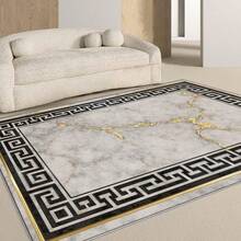 1PC Greek Key Pattern & Marble Style Area Carpet, Lightweight Washable Easy-To-Tidy Floor Mat For Living Room, Bedroom, Bathroom, Kitchen, Office, Room Accessones - 彩色 - 查看 4