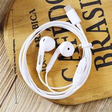 White New Leather Woven Type-C Half In-Ear Wired Earphones With Built-In Microphone For Hd Calls, Compatible With Apple, Samsung, Oppo, Vivo, Xiaomi And Other Android Phones - White - View 6