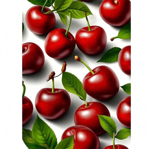 طقم رسم الماس 5D لفاكهة الكرز، مع ألماس أكريليك دائري - مجموعة فن الحرف اليدوية للجدران، مناسب لديكور المنزل، تغليف هدية بدون إطار