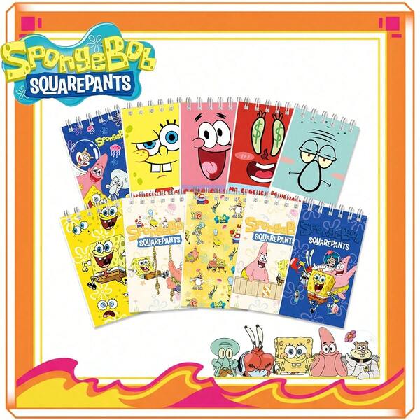 SPONGEBOB SPONGEBOB 10pcs SpongeBob SquarePants Themed Memo Notebooks, Spiral Bound Diary Journals For Kids Birthday Party, Accounting