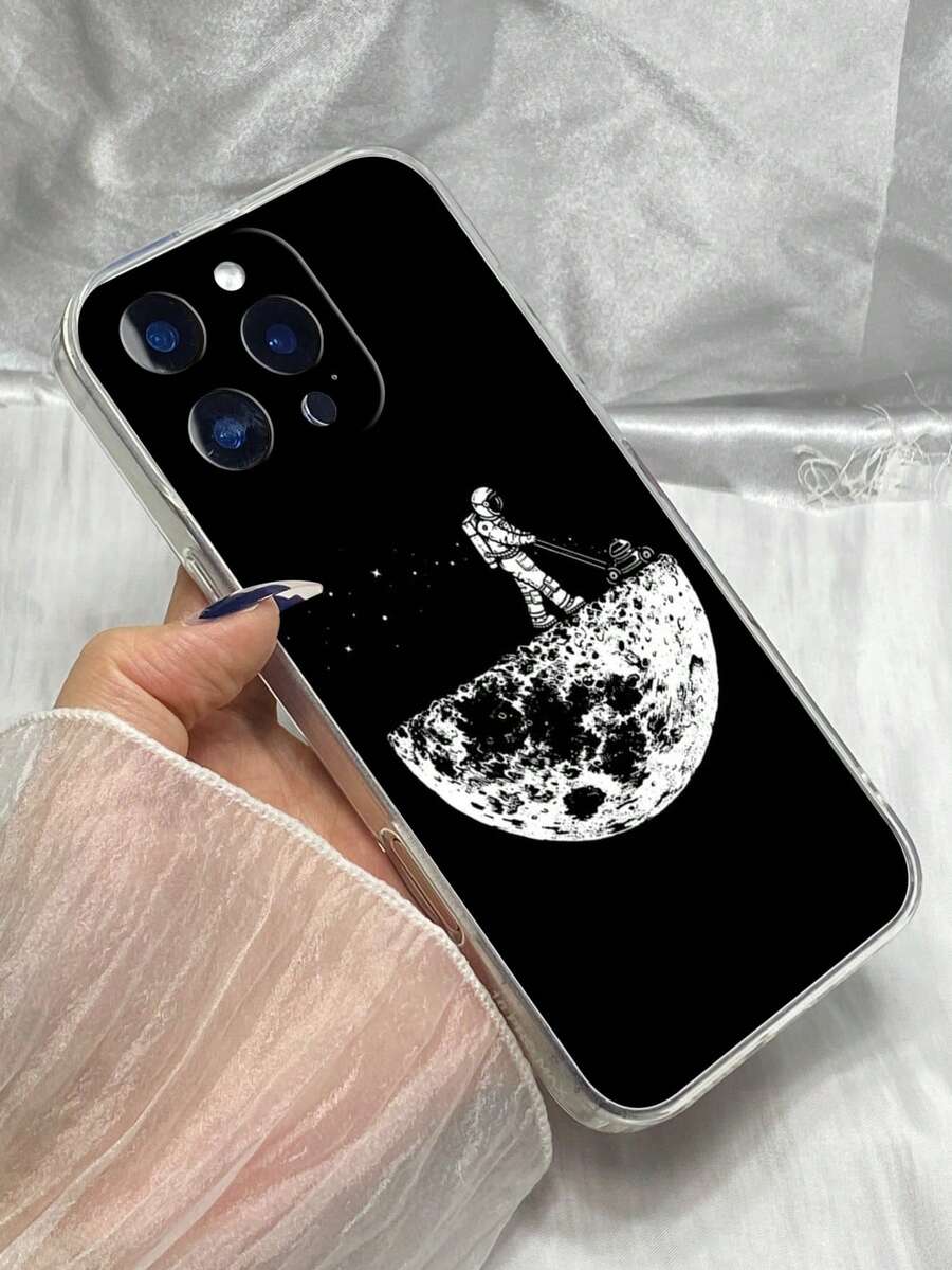 M398 Space Moon Astronaut Black Design Simple, Transparent, Angel Eye, TPU Phone Case, For IPhone 17 Pro Max For IPhone 16 15 14 13 12 11 Pro Max Plus XR Xs Max Clear Cover - 無色 - 查看 1