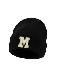 1顶男女通用个性化刺绣A-Z字母弹力针织帽，时尚街头嘻哈针织帽，适合秋冬季日常佩戴 - 黑色 - 查看 10