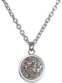 LuckyLy Collar de Mujer con Cuarzo Color Champaña o Metálico, Cadena de Acero Inoxidable con Baño Oro 18k o Color Plata y Piedra Drusa – Regalos para Mujer Originales y Regalos Mamá, Modelo Anya - Plata y Metálico - Ver 10