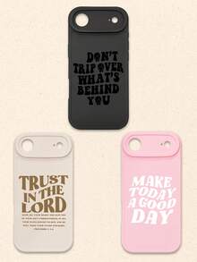 3pcs Inspirational & Christian-Themed Black/Beige/Pink Phone Cases, Compatible With IPhone & Galaxy,International Version, Not The Domestic Version - Multicolor - View 49