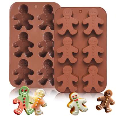 Gingerbread Man Silicone Mould 1PC 6-Cavity Christmas Mold Gingerbread Man Mold For Chocolate Muffins Jelly Ice Cubes Soaps