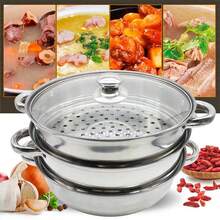 Stainless Steel Steamer With Multi-Layer  - Large Capacity, Stainless Steel Cooker For Steaming & Cooking, Dual-Purpose Household & Commercial Kitchenware, Commercial Cooking Equipment, Sleek Kitchen Gadget, Durable Kitchen Item - Silver - View 9