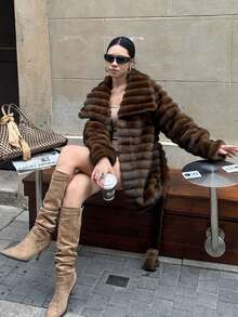 Women's Solid Color Soft Fleece Warm Winter Coat, Fashion For Vacation - Brown - View 5