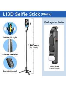 AXNEN 45英寸超长自拍杆，带三脚架、无线遥控器、便携式手机三脚架，兼容 15 Pro Max/15/14 Pro/14/13、S22/S23 Ultra、安卓智能手机，带LED灯