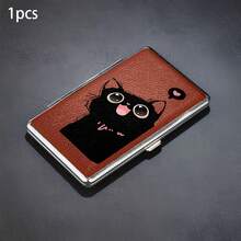 Pattern Thick Cigarette Box, Black And Brown Leather Texture, Can Hold 20 Cigarettes, Each Box Has A Rubber Strap Fixed Ultra-Thin Flip Design, Fashionable And Creative Moisture-Proof And Pressure Resistant Portable Cigarette Box - Multicolor - View 5