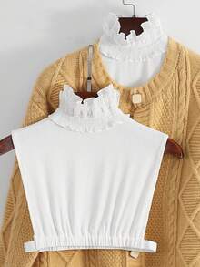 1件女士优雅白色蕾丝领假袖高领时尚打底衫，适合秋冬季日常穿着