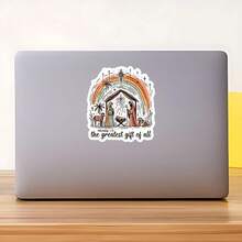 1PC The Greatest Gift Of All Nativity Sticker, Boho Rainbow Laptop Decal, Vintage Christmas Vinyl, Bible Faith Gift, Waterproof Peel & Stick Water Bottle Sticker, Hand-Drawn Computer Accent, Floral Notebook Sticker - Multicolor - View 9