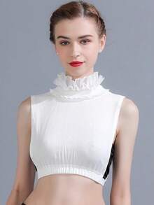 1件女士优雅白色蕾丝领假袖高领时尚打底衫，适合秋冬季日常穿着