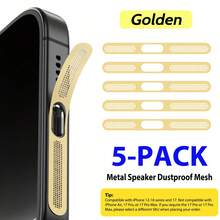 ZYONS 5 piezas para iPhone 17 Pro Max/17 Air/16 Pro Max/16/15/14/13/12 Series, rejilla de metal antipolvo para altavoz, hecha de material de metal duradero, en colores negro/plateado/naranja cósmico/dorado/verde/rojo/azul/morado/titanio del desierto y talla grande colores