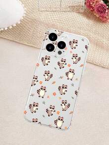 1PC Funda transparente de TPU con esquinas reforzadas diseño de mapaches lindos con hojas y flores estilo minimalista ideal para amantes de los animales, uso diario y regalos festivos ligera y ultraclara resistente al amarilleo duradera funda transparente, anticaídas, alta transparencia, compatible con Apple16/15/14/13/12/11/Pro/ProMax, compatible con Galaxy A34/A35/A54/A55, Galaxy S20/S21/S22/S23/S24 Ultra/Plus, compatible con Moto/Galaxy/Redmi/Honor/OPPO, agarre cómodo regalo festivo para amigos, novia, novio, familia - transparente - Ver 4