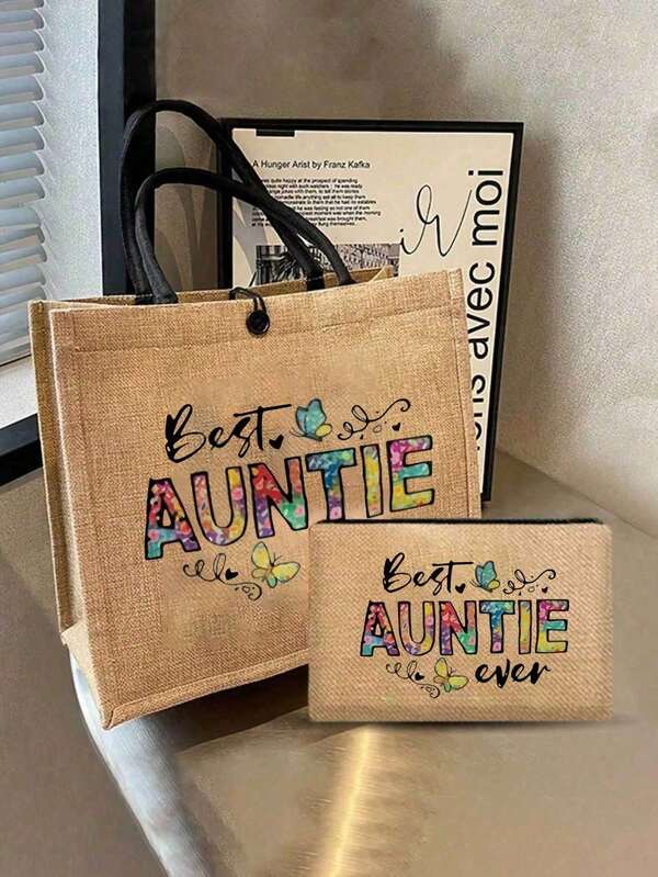 Bolsa de tela estampada "La mejor tía", bolsa de lino, bolsa de compras, bolsa de tela, bolsa plegable ligera, bolsa de tela grande de gran capacidad para mujer, bolsa de regalo personalizada, bolsa con cremallera para cosméticos, para regalos de tía, regalos para la mejor tía, regalos para amigas y mejores amigas, regalos para madres, regalo perfecto para mujeres, adecuado para ir y venir, compras y vuelta al colegio