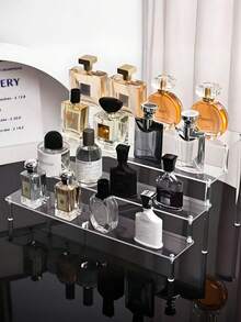 1pc Acrylic Display Rack, 1-3 Tier Stepped Display Shelf, Perfume Storage Rack, Home Decor Storage Display Rack, Cosmetic Display Rack, Cake Stand, Multi-Functional Display Rack, Nail Polish Display Rack, Transparent Display Rack, Suitable For Jewelry, Cosmetics, Perfume, Collections, Skincare, Freestanding Design, Great For Dorm Vanity And Bedroom